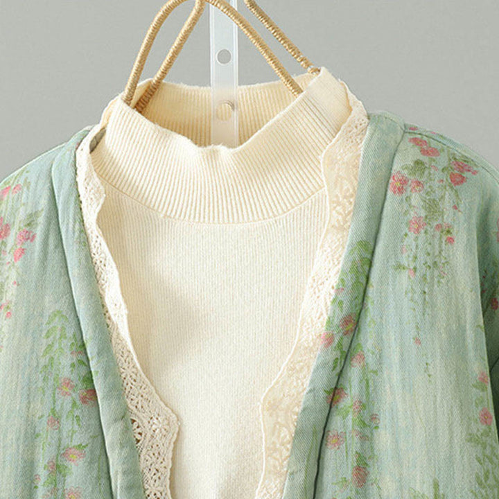 Chaqueta térmica de manga larga para mujer, de algodón, con bolsillos, estampado de encaje y Buddha Stones. - image 17