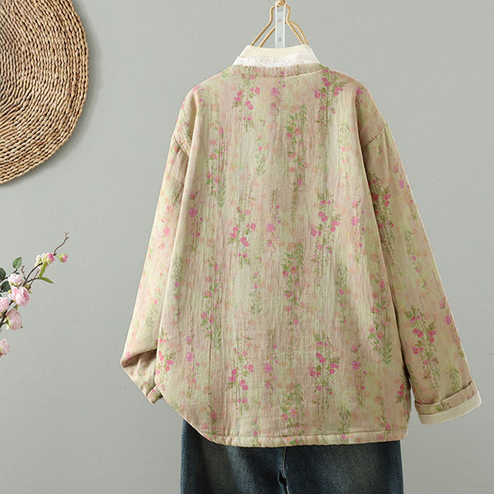 Chaqueta térmica de manga larga para mujer, de algodón, con bolsillos, estampado de encaje y Buddha Stones. - image 3