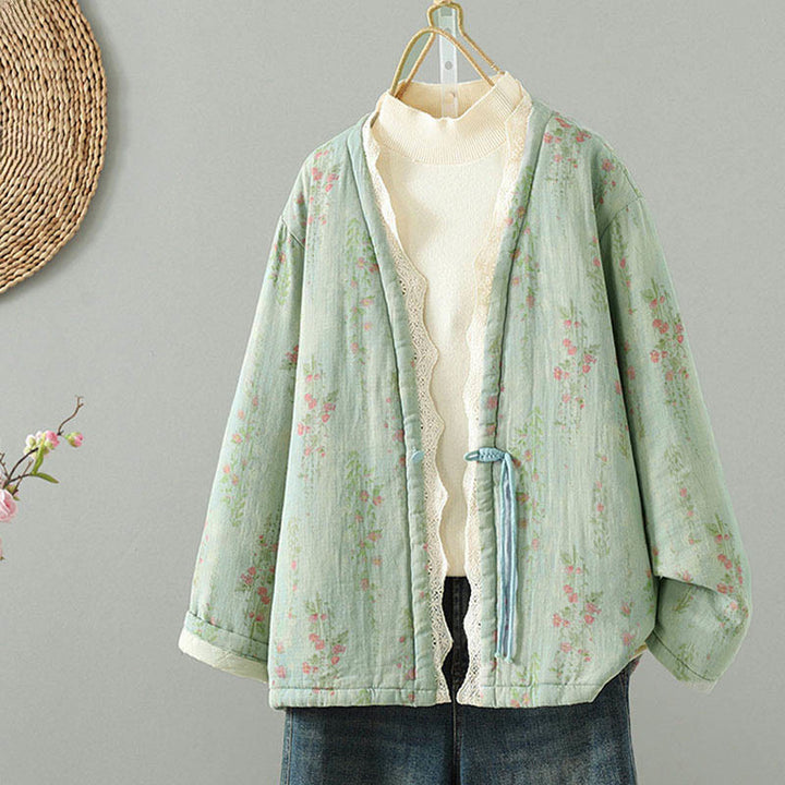 Chaqueta térmica de manga larga para mujer, de algodón, con bolsillos, estampado de encaje y Buddha Stones. - image 16