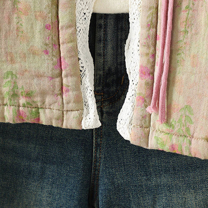 Chaqueta térmica de manga larga para mujer, de algodón, con bolsillos, estampado de encaje y Buddha Stones. - image 13