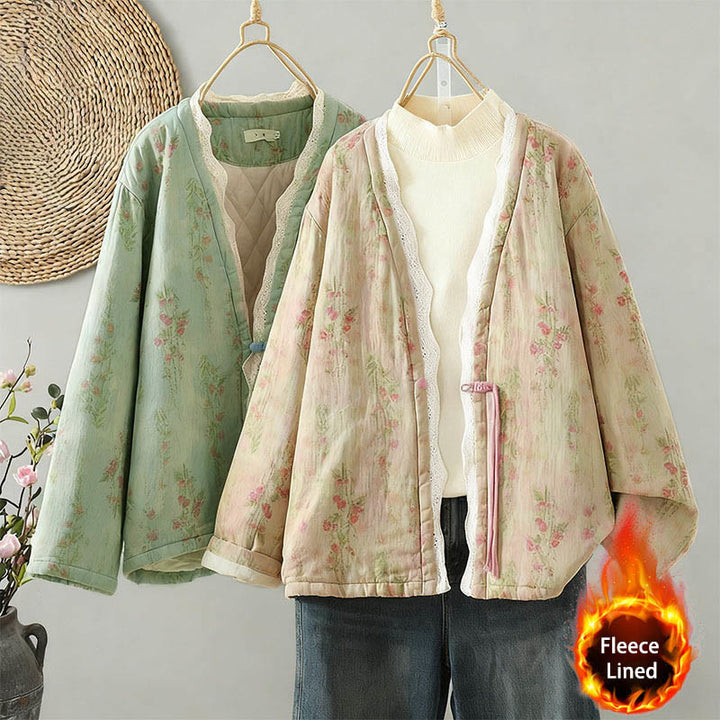 Chaqueta térmica de manga larga para mujer, de algodón, con bolsillos, estampado de encaje y Buddha Stones. - image 21