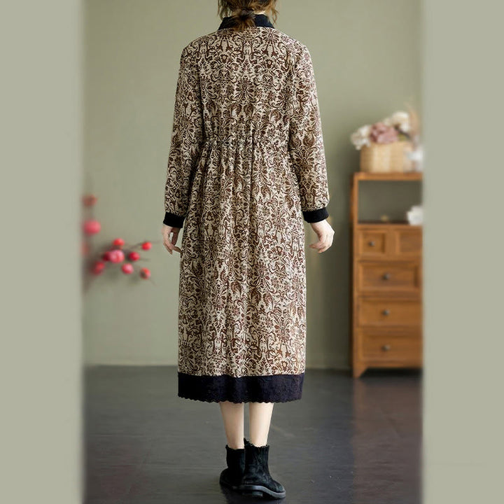 Vestido midi de algodón con estampado étnico de Buddha Stones, manga larga con cordón ajustable y bolsillos. - image 21