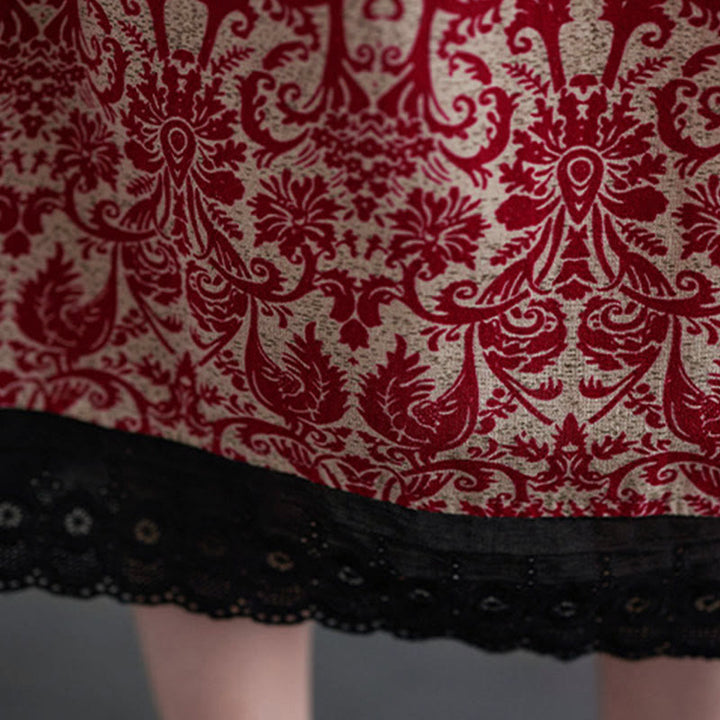 Vestido midi de algodón con estampado étnico de Buddha Stones, manga larga con cordón ajustable y bolsillos. - image 17