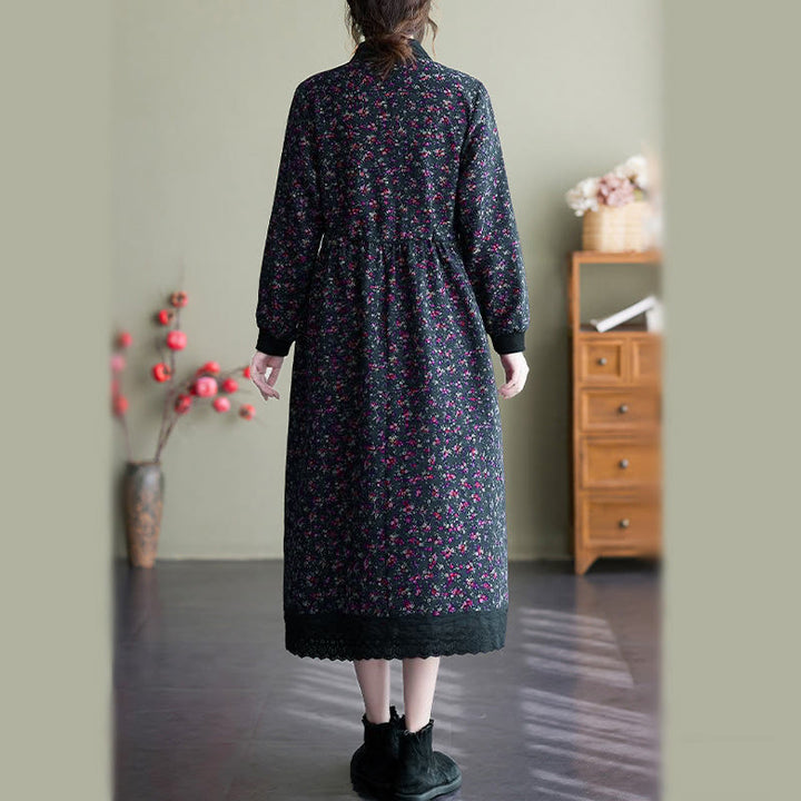 Vestido midi de algodón con estampado étnico de Buddha Stones, manga larga con cordón ajustable y bolsillos. - image 27