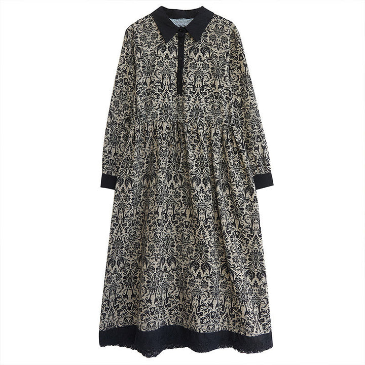 Vestido midi de algodón con estampado étnico de Buddha Stones, manga larga con cordón ajustable y bolsillos. - image 4
