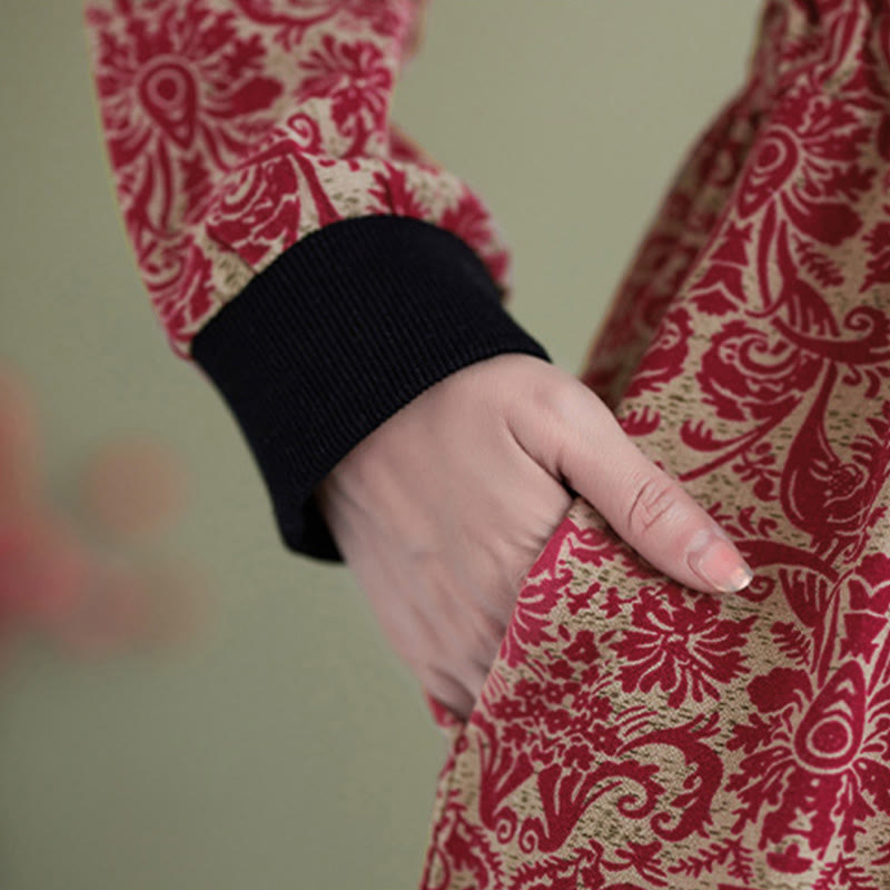 Vestido midi de algodón con estampado étnico de Buddha Stones, manga larga con cordón ajustable y bolsillos. - image 16