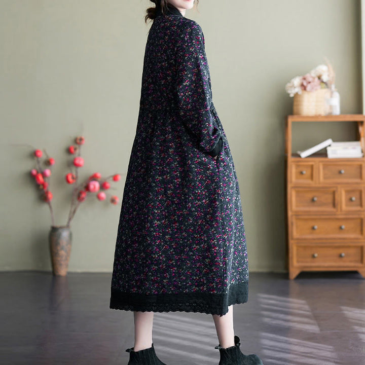 Vestido midi de algodón con estampado étnico de Buddha Stones, manga larga con cordón ajustable y bolsillos. - image 26
