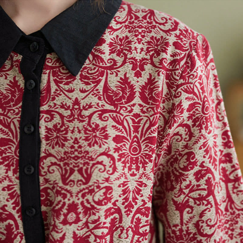 Vestido midi de algodón con estampado étnico de Buddha Stones, manga larga con cordón ajustable y bolsillos. - image 13