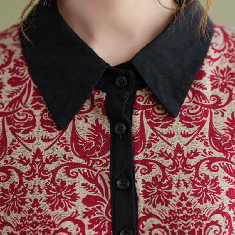 Vestido midi de algodón con estampado étnico de Buddha Stones, manga larga con cordón ajustable y bolsillos. - image 11