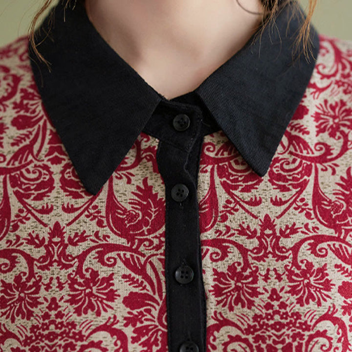 Vestido midi de algodón con estampado étnico de Buddha Stones, manga larga con cordón ajustable y bolsillos. - image 11