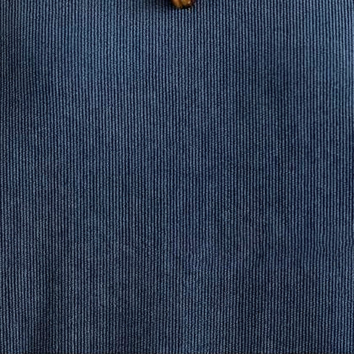 Vestido midi liso azul oscuro de pana con mangas largas y bolsillos, estampado de Buddha Stones. - image 9