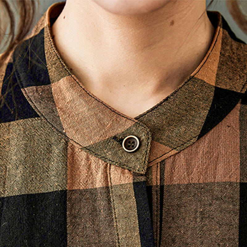 Vestido midi de algodón de manga larga a cuadros de colores con estampado patchwork de Buddha Stones Commute - image 9