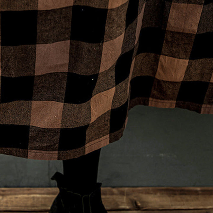 Vestido midi de algodón de manga larga a cuadros de colores con estampado patchwork de Buddha Stones Commute - image 12