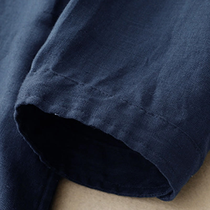 Vestido midi de algodón de manga larga con diseño de botones lisos y bolsillos, estampado de Buddha Stones para el otoño. - image 4