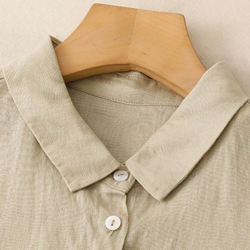 Vestido midi de algodón de manga larga con diseño de botones lisos y bolsillos, estampado de Buddha Stones para el otoño. - image 11