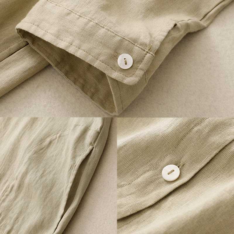 Vestido midi de algodón de manga larga con diseño de botones lisos y bolsillos, estampado de Buddha Stones para el otoño. - image 16