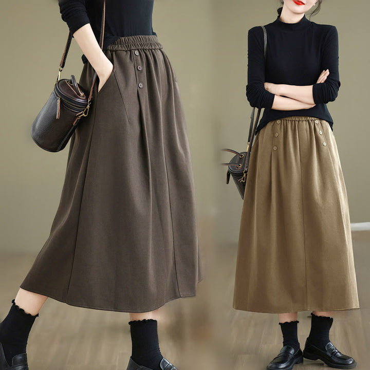 Falda de algodón de color liso para mujer, talla 7-8, con cintura elástica y bolsillos, de Buddha Stones. - image 0