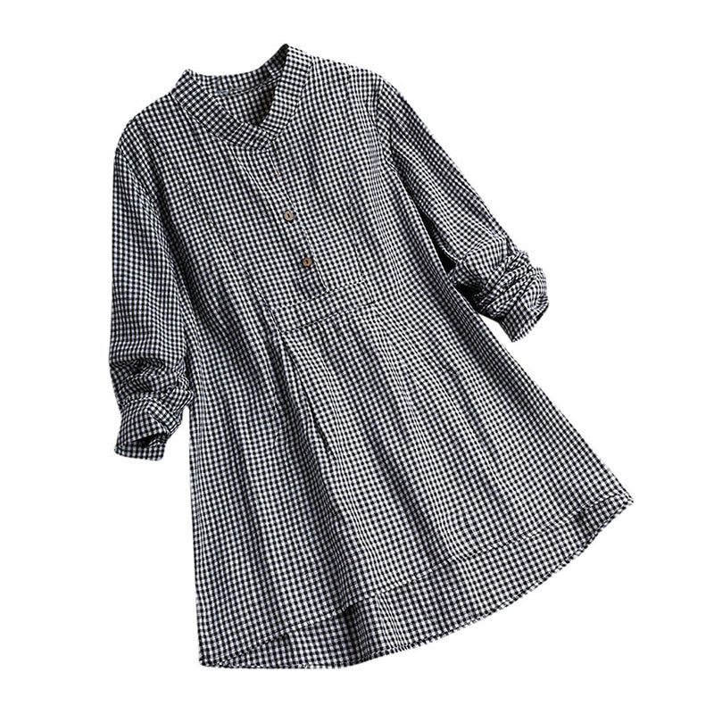 Camisa de manga larga a cuadros con botones y estampado de Buddha Stones para mujer - Negro - US16, UK/AU20, EU48 (5XL) - image 5