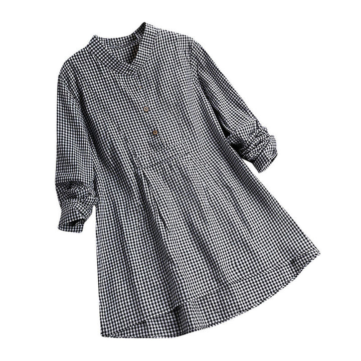 Camisa de manga larga a cuadros con botones y estampado de Buddha Stones para mujer - Negro - US16, UK/AU20, EU48 (5XL) - image 5