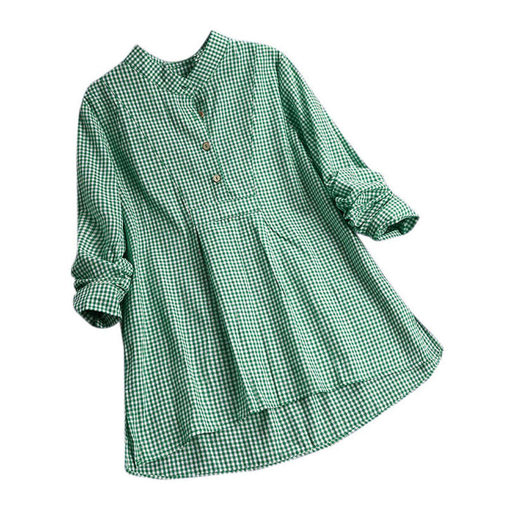 Camisa de manga larga a cuadros con botones y estampado de Buddha Stones para mujer - Primavera - US16, UK/AU20, EU48 (5XL) - image 8