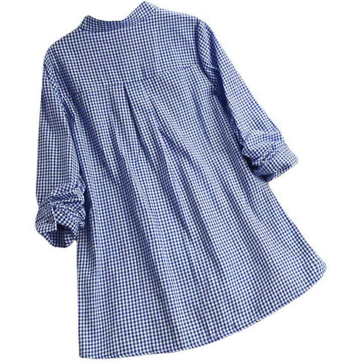 Camisa de manga larga a cuadros con botones y estampado de Buddha Stones para mujer - image 13