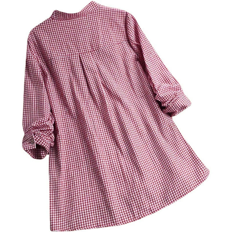 Camisa de manga larga a cuadros con botones y estampado de Buddha Stones para mujer - image 2