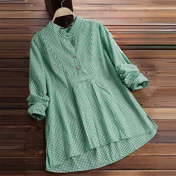 Camisa de manga larga a cuadros con botones y estampado de Buddha Stones para mujer - image 10