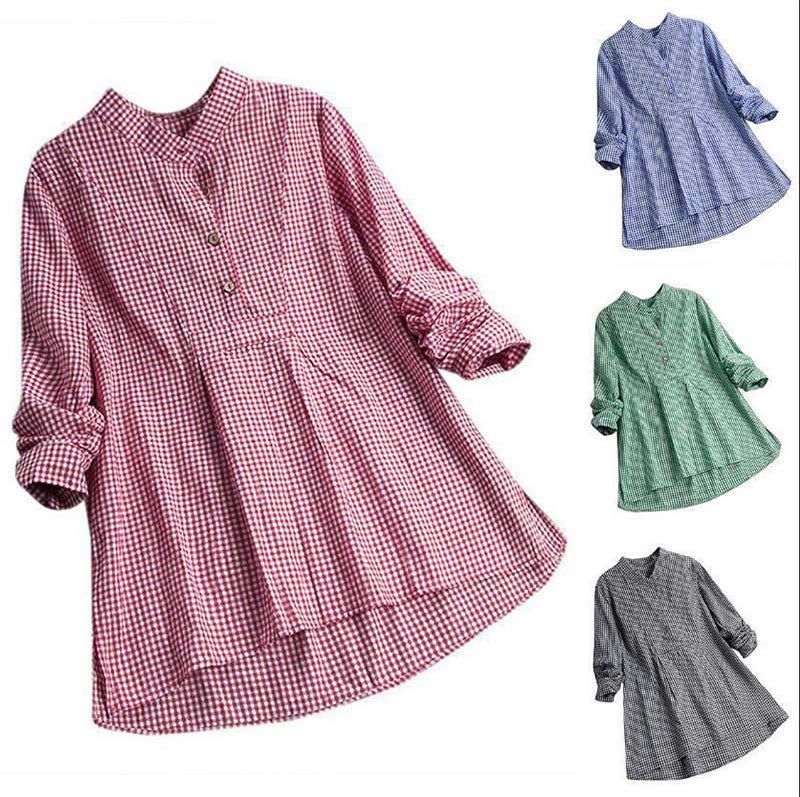 Camisa de manga larga a cuadros con botones y estampado de Buddha Stones para mujer - image 17