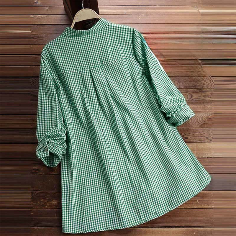 Camisa de manga larga a cuadros con botones y estampado de Buddha Stones para mujer - image 11