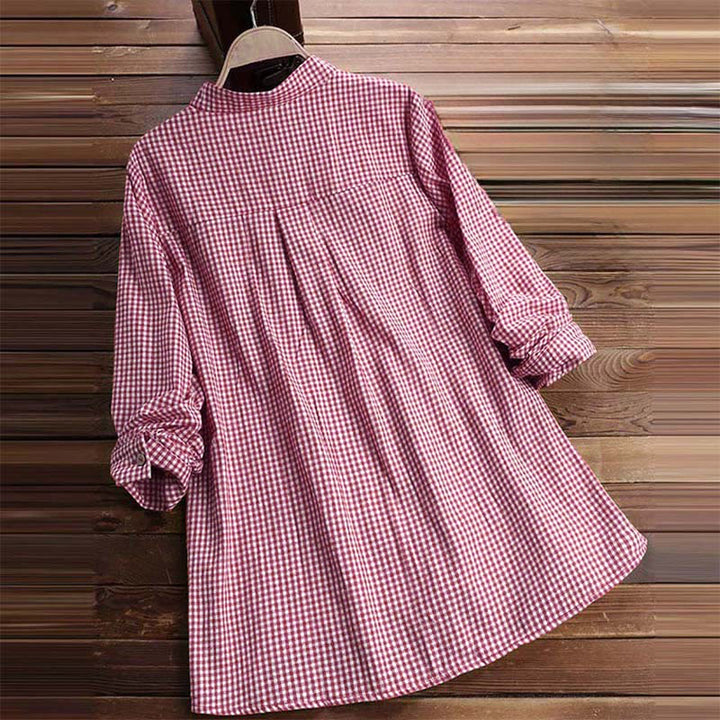 Camisa de manga larga a cuadros con botones y estampado de Buddha Stones para mujer - image 3