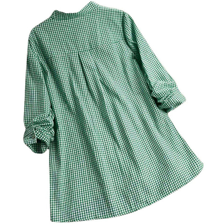 Camisa de manga larga a cuadros con botones y estampado de Buddha Stones para mujer - image 9