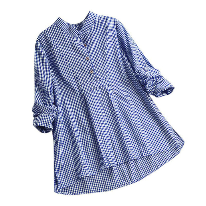 Camisa de manga larga a cuadros con botones y estampado de Buddha Stones para mujer - Azul medio - US16, UK/AU20, EU48 (5XL) - image 12