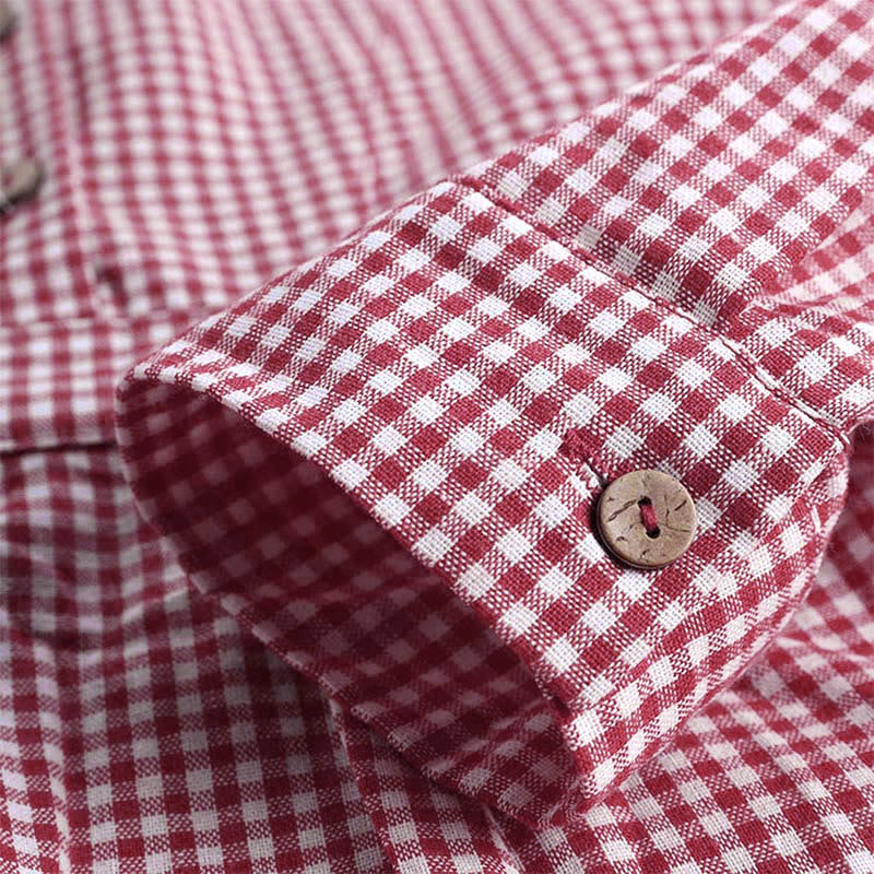 Camisa de manga larga a cuadros con botones y estampado de Buddha Stones para mujer - image 4