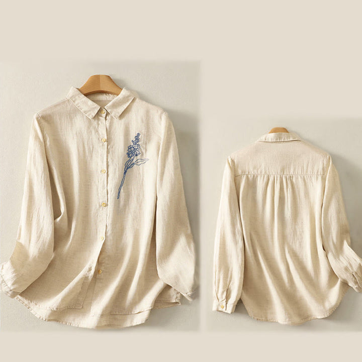 Camisa de manga larga con botones para mujer, con bordado de flores y Buddha Stones de primavera - image 10