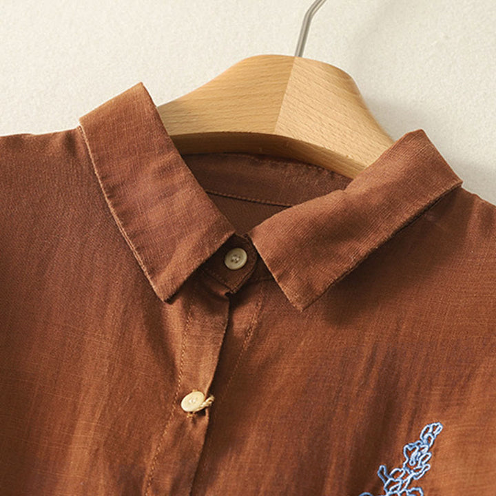 Camisa de manga larga con botones para mujer, con bordado de flores y Buddha Stones de primavera - image 12