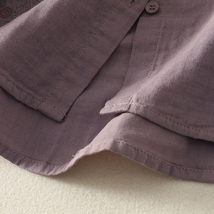 Camisa de manga larga con solapa para mujer, con bordado de Buddha Stones y estampado de flores y enredaderas. - image 21