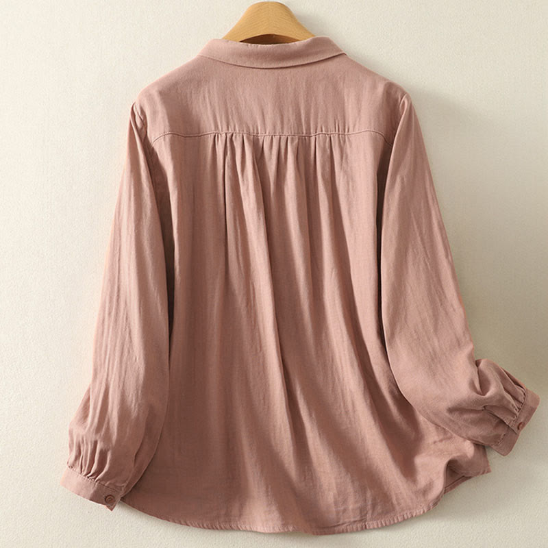 Camisa de manga larga con solapa para mujer, con bordado de Buddha Stones y estampado de flores y enredaderas. - image 8