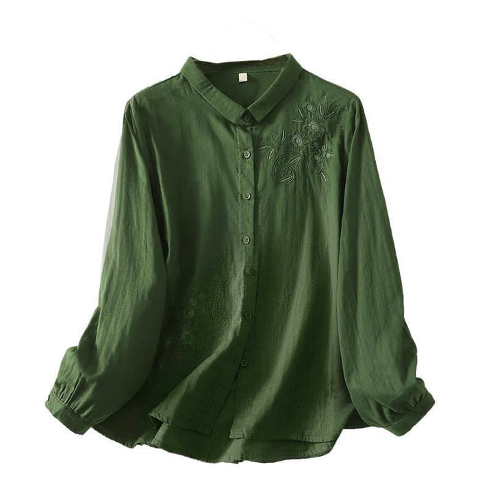 Camisa de manga larga con solapa para mujer con estampado de flores y Buddha Stones - image 6