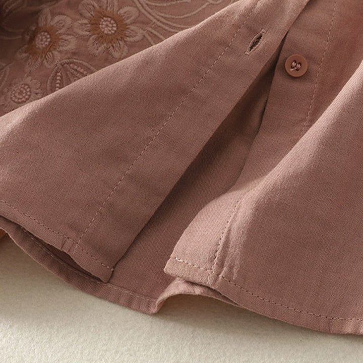 Camisa de manga larga con solapa para mujer, con bordado de Buddha Stones y estampado de flores y enredaderas. - image 15