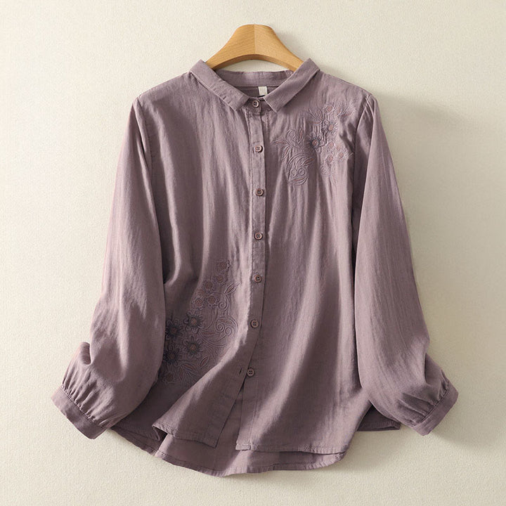 Camisa de manga larga con solapa para mujer con estampado de flores y Buddha Stones - RosyBrown - US8-10，UK/AU12-14，EU40-42 (2XL) - image 17