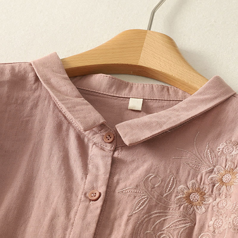 Camisa de manga larga con solapa para mujer con estampado de flores y Buddha Stones - image 9