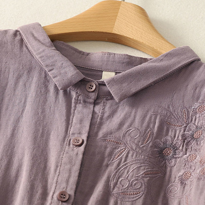 Camisa de manga larga con solapa para mujer, con bordado de Buddha Stones y estampado de flores y enredaderas. - image 18