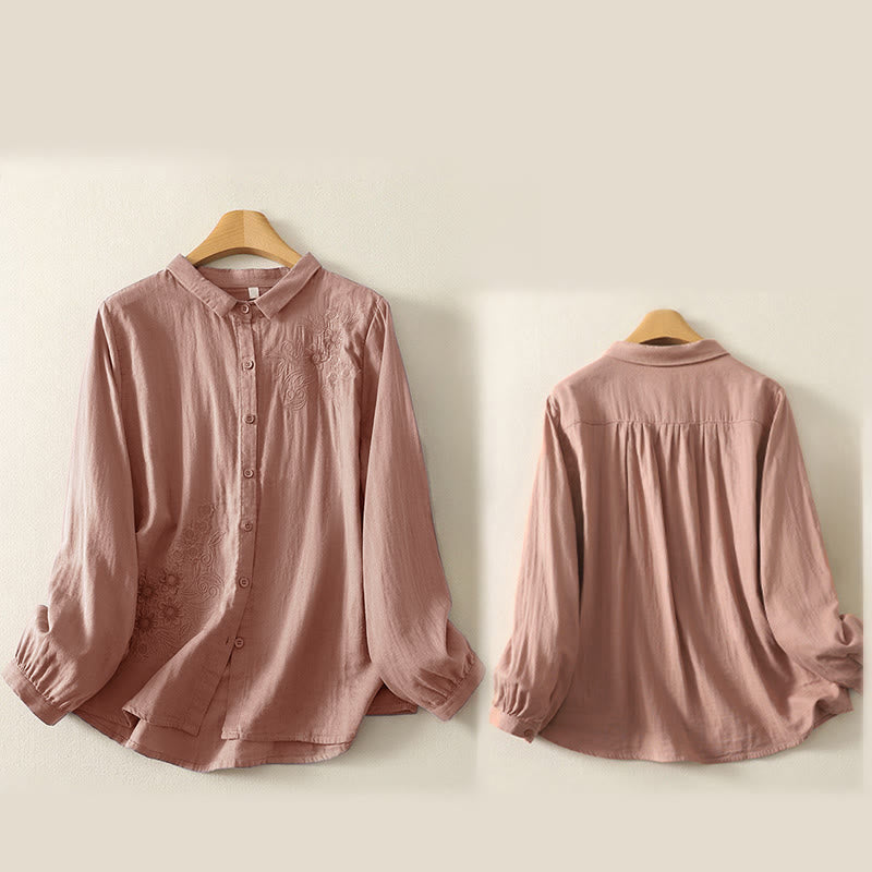 Camisa de manga larga con solapa para mujer, con bordado de Buddha Stones y estampado de flores y enredaderas. - image 16