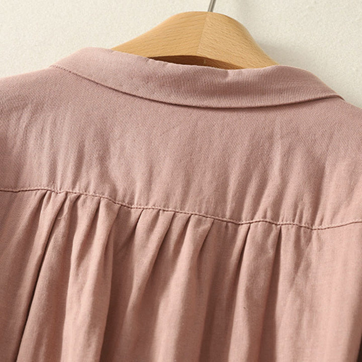 Camisa de manga larga con solapa para mujer con estampado de flores y Buddha Stones - image 10