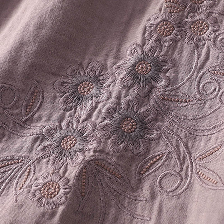 Camisa de manga larga con solapa para mujer, con bordado de Buddha Stones y estampado de flores y enredaderas. - image 19