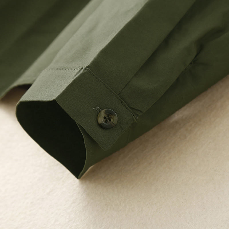 Camisa de algodón de manga larga con solapa y doble botonadura lisa con Buddha Stones para mujer - image 3