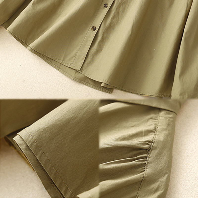 Camisa de algodón de manga larga con solapa y doble botonadura lisa con Buddha Stones para mujer - image 16