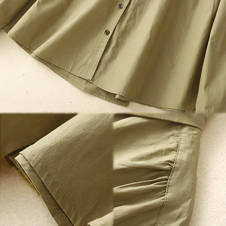 Camisa de algodón de manga larga con solapa y doble botonadura lisa con Buddha Stones para mujer - image 16