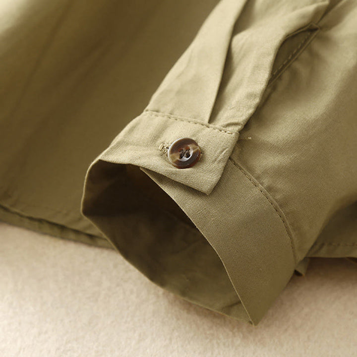 Camisa de algodón de manga larga con solapa y doble botonadura lisa con Buddha Stones para mujer - image 15