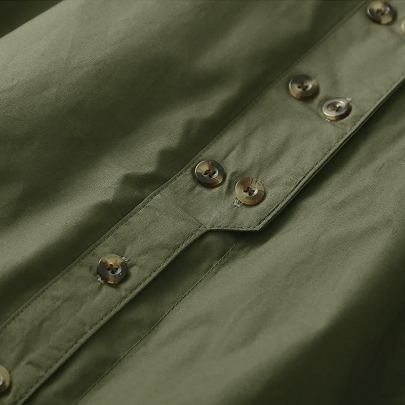 Camisa de algodón de manga larga con solapa y doble botonadura lisa con Buddha Stones para mujer - image 2